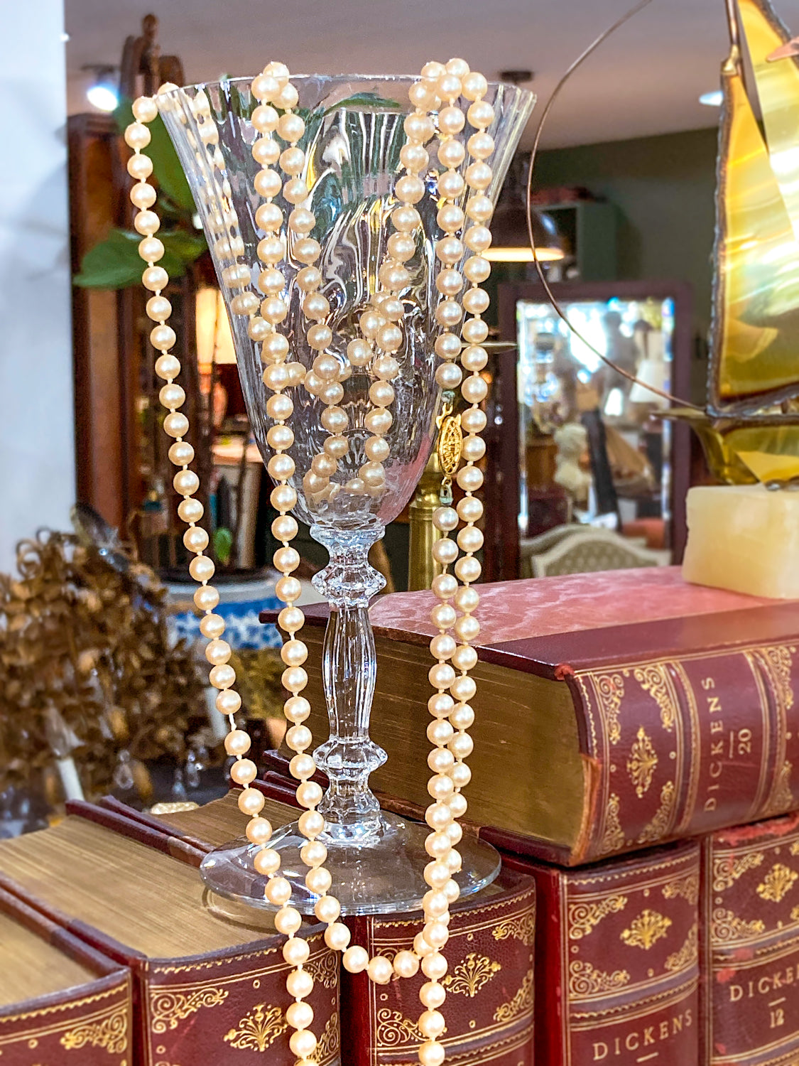 Vintage Yellow Gold Plated Silver Hand Knotted Extra Long Pearl Necklace