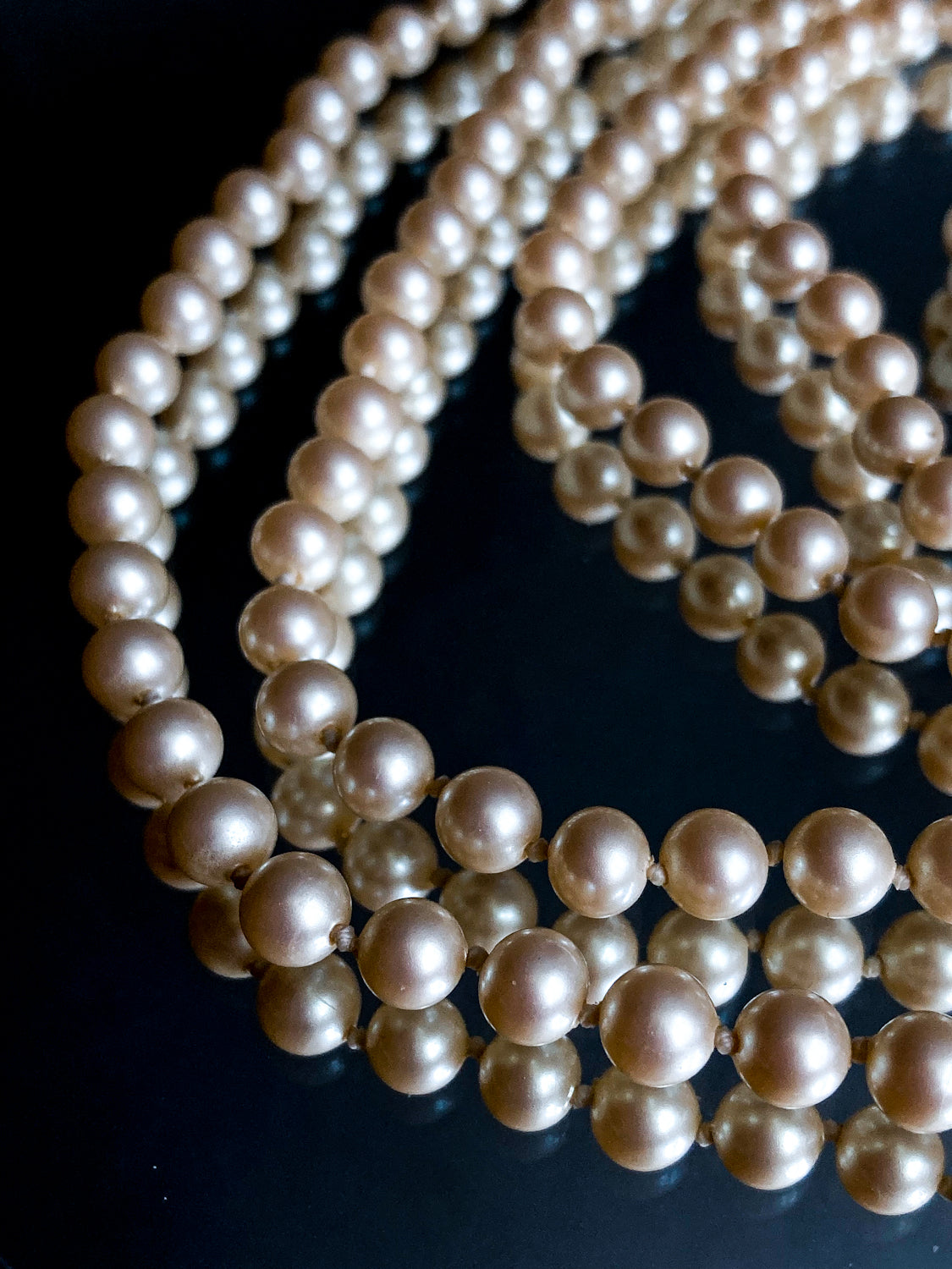 Vintage Yellow Gold Plated Silver Hand Knotted Extra Long Pearl Necklace