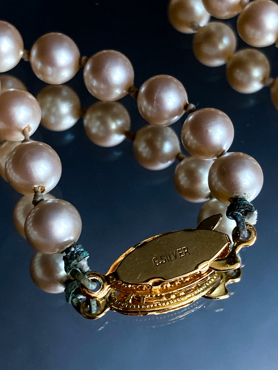 Vintage Yellow Gold Plated Silver Hand Knotted Extra Long Pearl Necklace