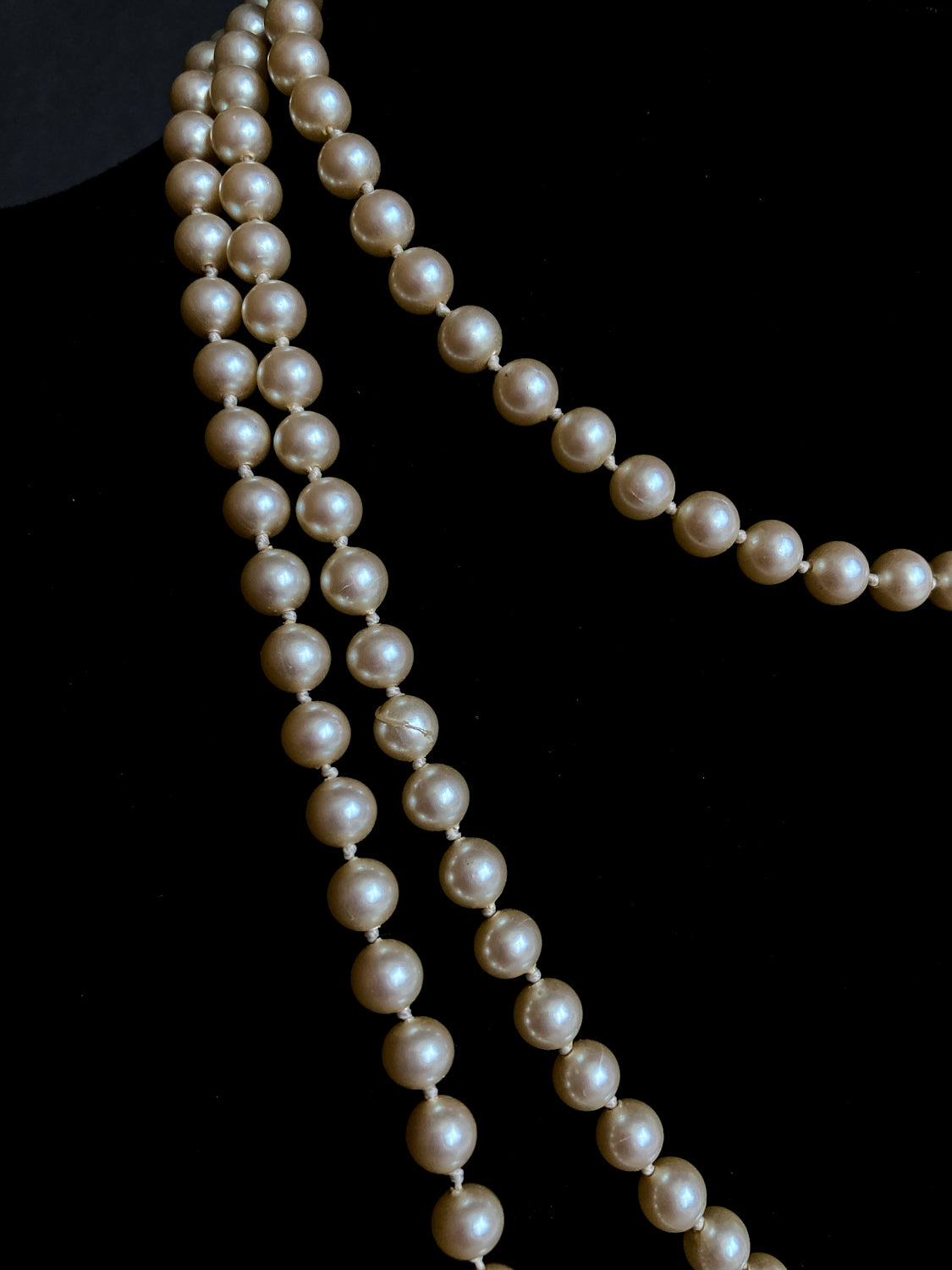Vintage Yellow Gold Plated Silver Hand Knotted Extra Long Pearl Necklace