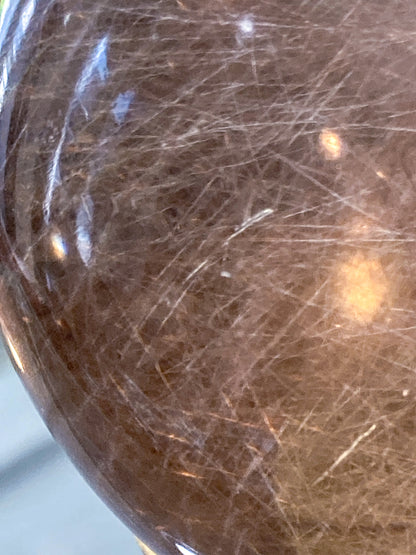 Vintage Yellow Tourmaline Stone Sphere Crystal Ball Brass Footed Stand