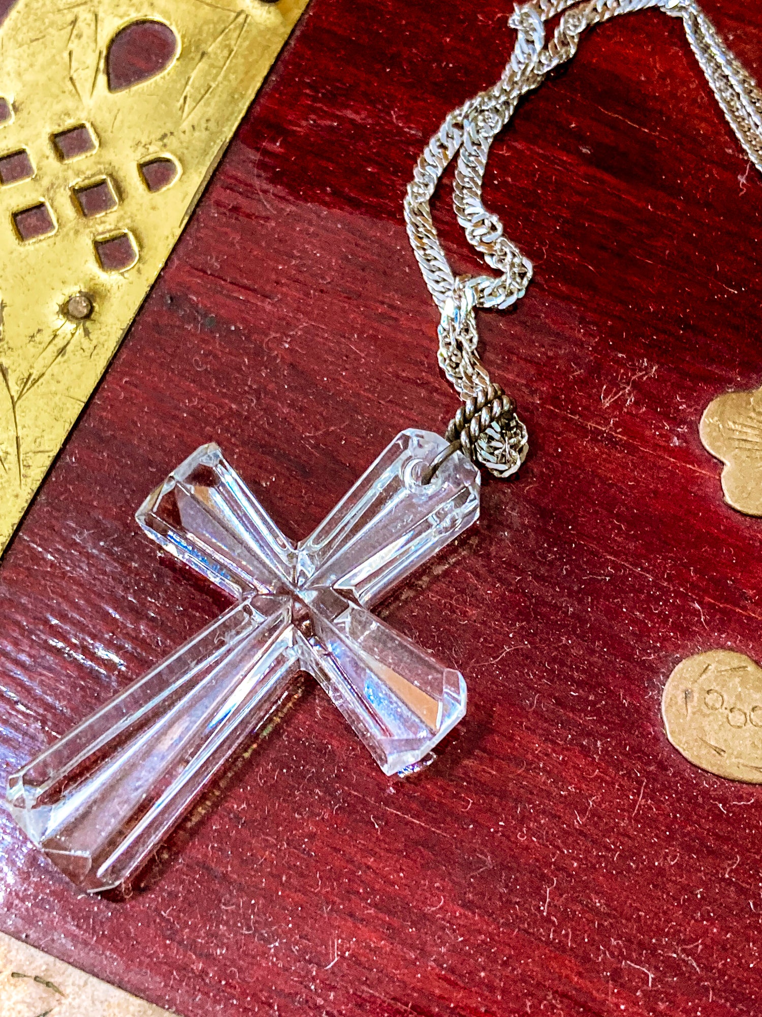 Waterford Clear Crystal Cross Sterling Silver Chain Pendant Necklace