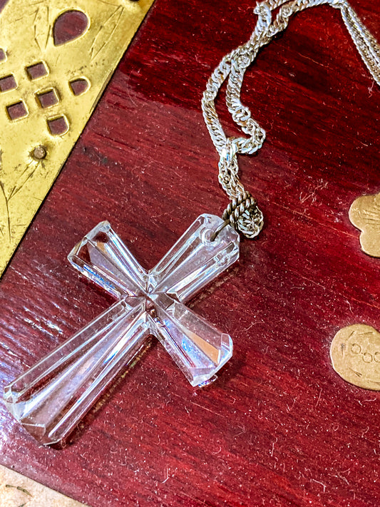 Waterford Clear Crystal Cross Sterling Silver Chain Pendant Necklace