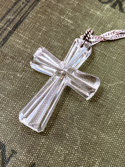 Waterford Clear Crystal Cross Sterling Silver Chain Pendant Necklace