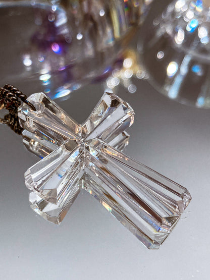 Waterford Clear Crystal Cross Sterling Silver Chain Pendant Necklace