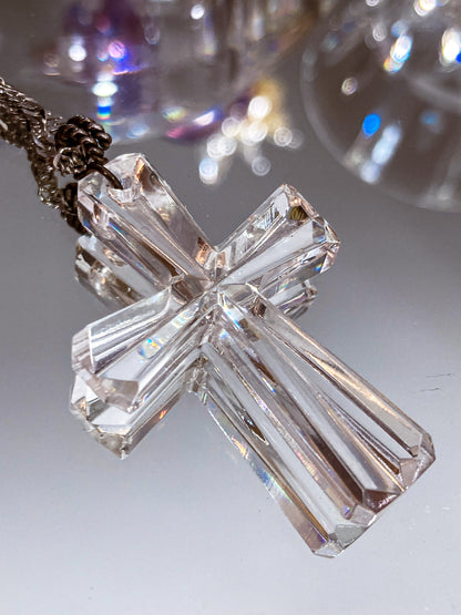 Waterford Clear Crystal Cross Sterling Silver Chain Pendant Necklace