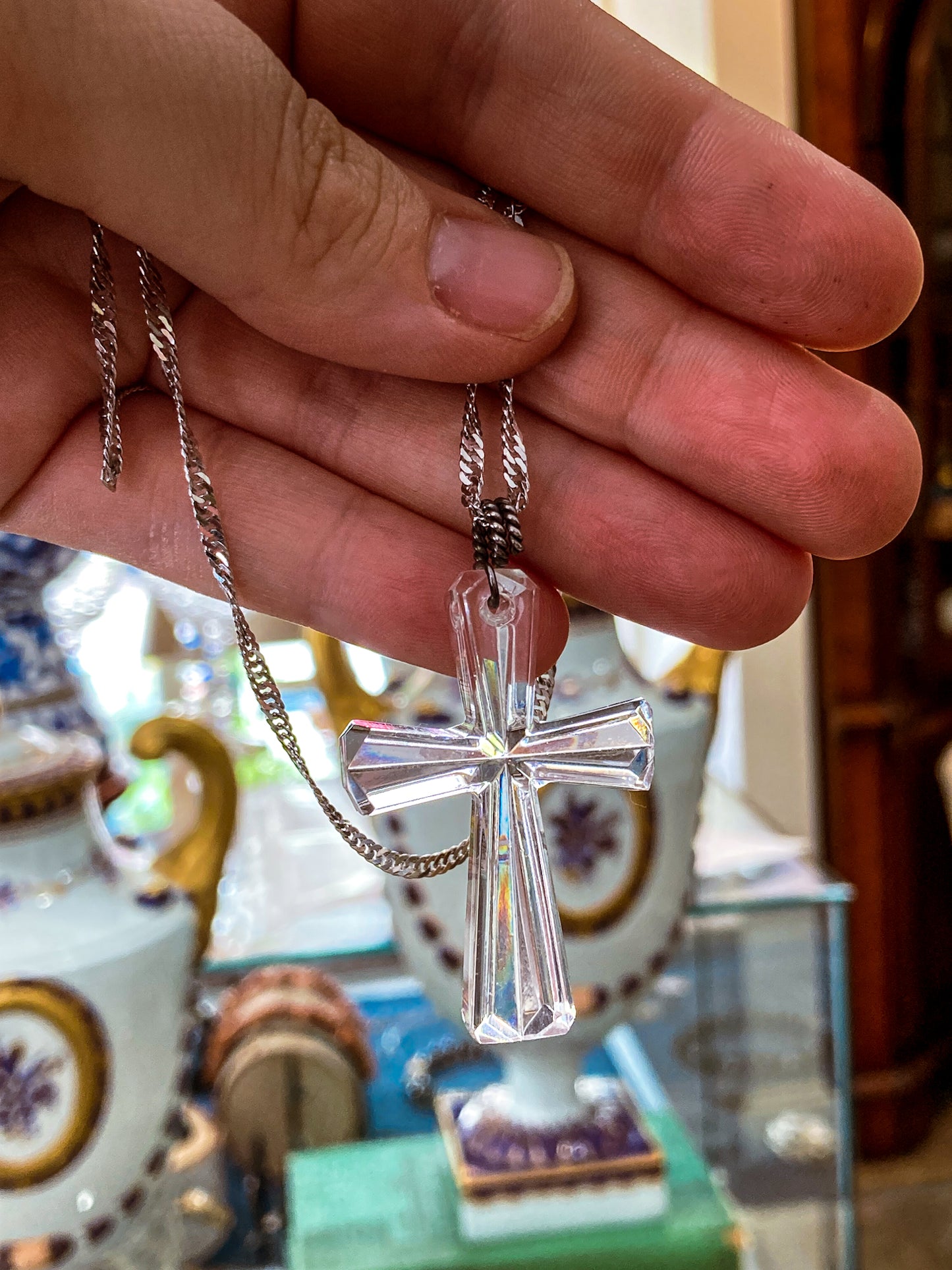 Waterford Clear Crystal Cross Sterling Silver Chain Pendant Necklace