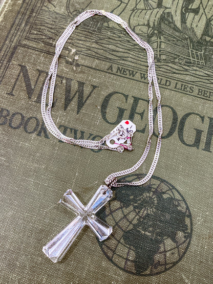 Waterford Clear Crystal Cross Sterling Silver Chain Pendant Necklace