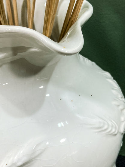 Williams Sonoma Italy Botanical Basket Motif White Ceramic Water Pitcher