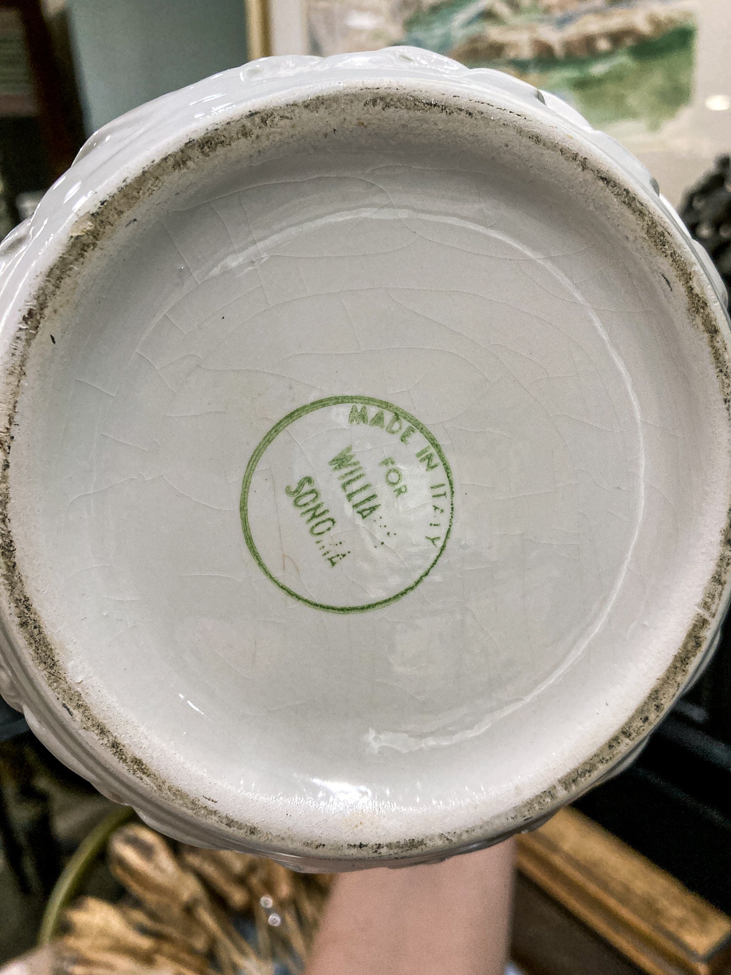 Williams Sonoma Italy Botanical Basket Motif White Ceramic Water Pitcher