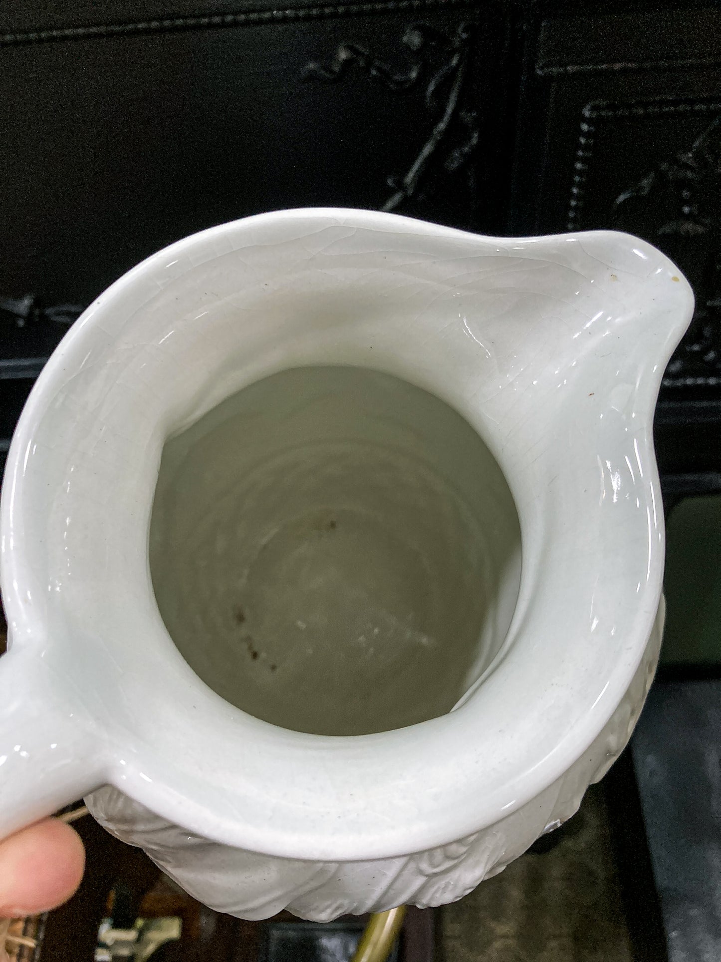 Williams Sonoma Italy Botanical Basket Motif White Ceramic Water Pitcher