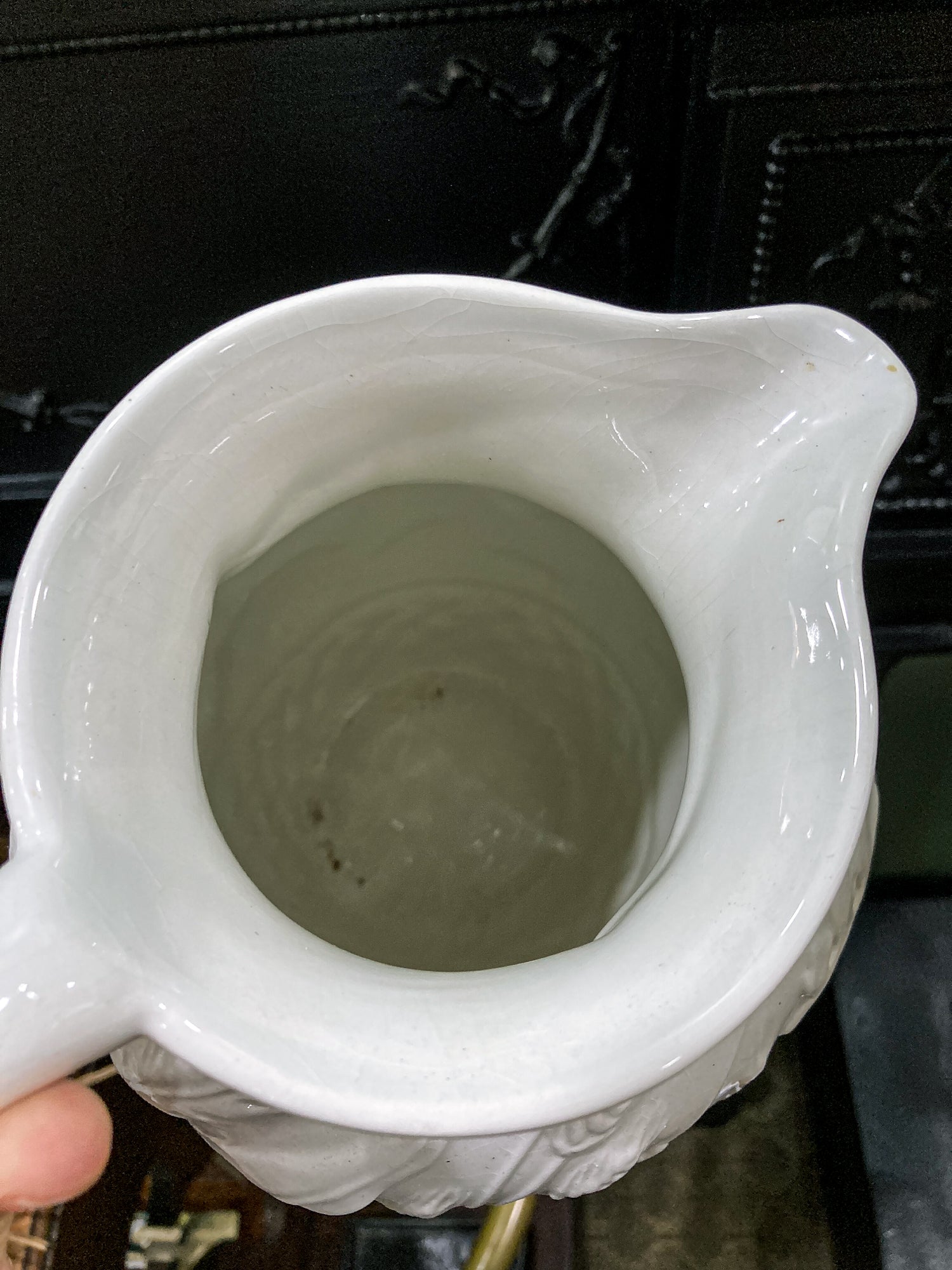 Williams Sonoma Italy Botanical Basket Motif White Ceramic Water Pitcher