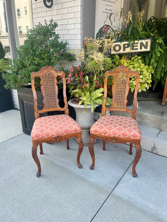 A Pair of Side Chairs Fruit Wood Italian 18th Century with Red Upholstery