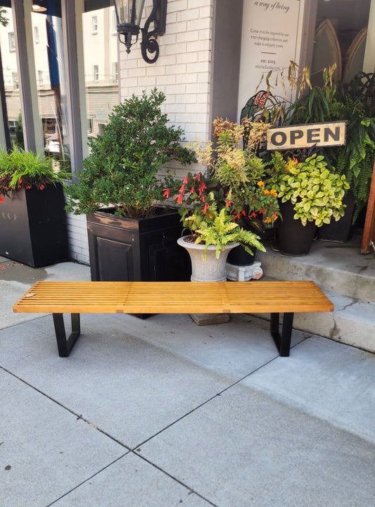 A Slatted Maple & Ebonized Bench by George Nelson for Herman Miller