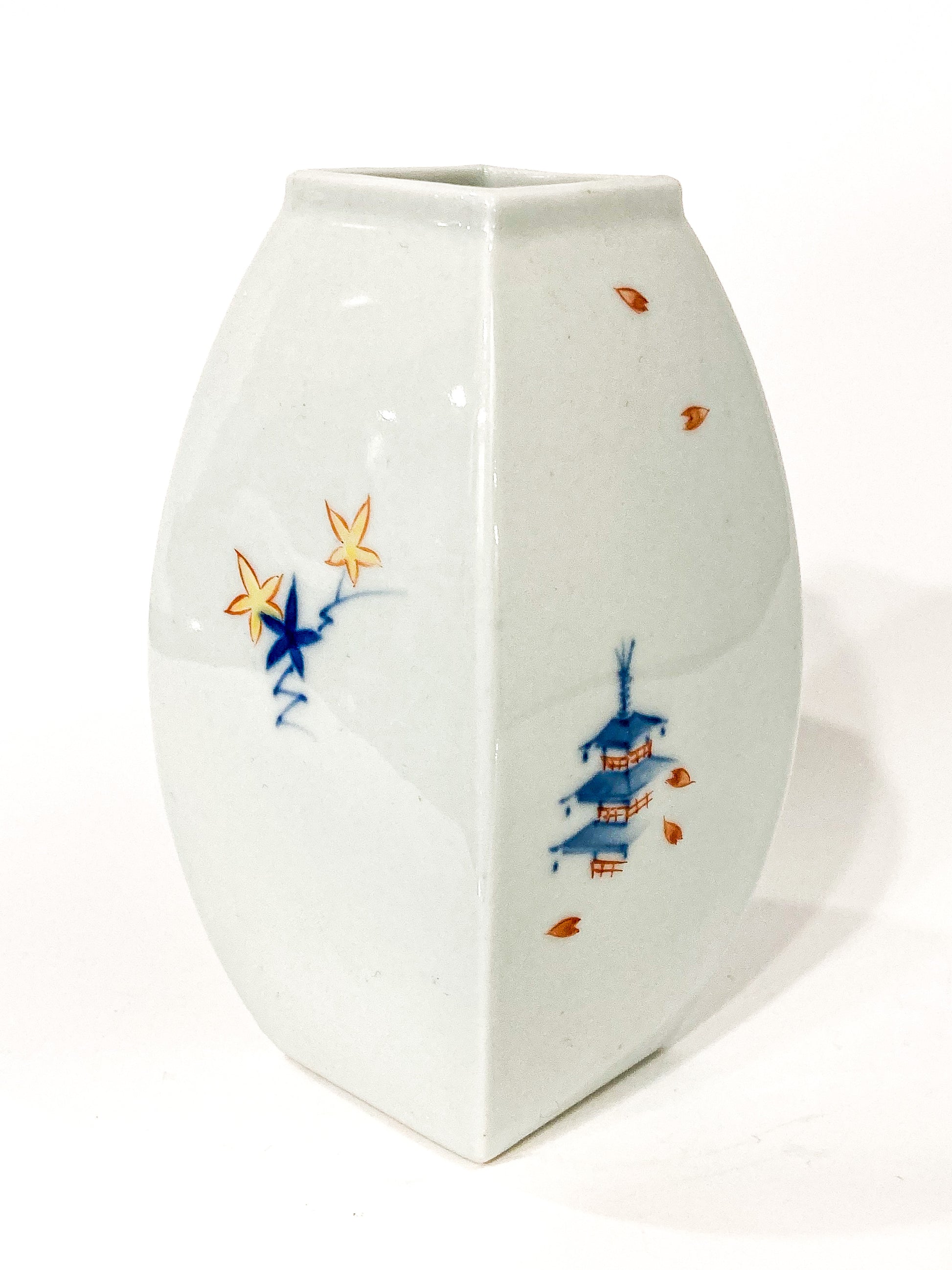 Vintage Hand Painted White Porcelain Bowed Cabinet Vase Japan 1950s Side 2