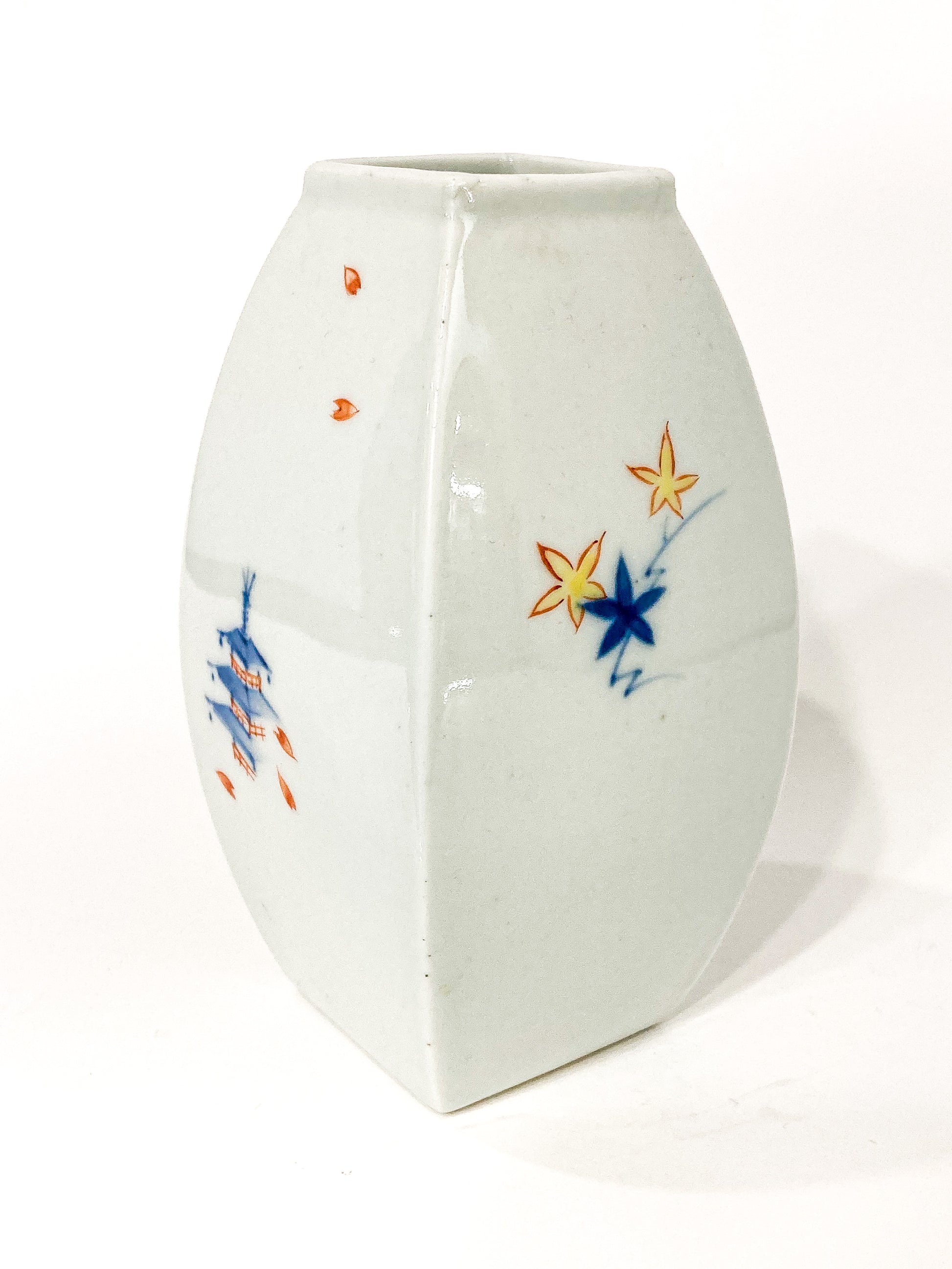 Vintage Hand Painted White Porcelain Bowed Cabinet Vase Japan 1950s side 3