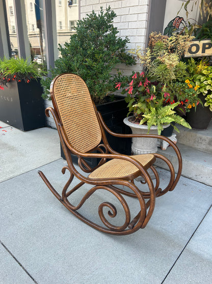 Vintage Bentwood Cane Back Seat Thonet Style Rocking Chair