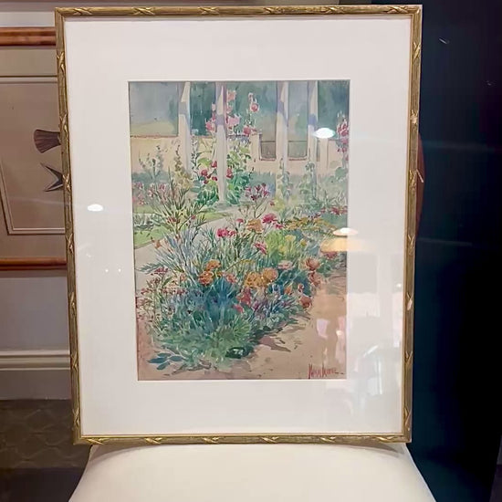 Vintage Matilda Browne (1869-1947) Floral Garden Framed Watercolor Painting