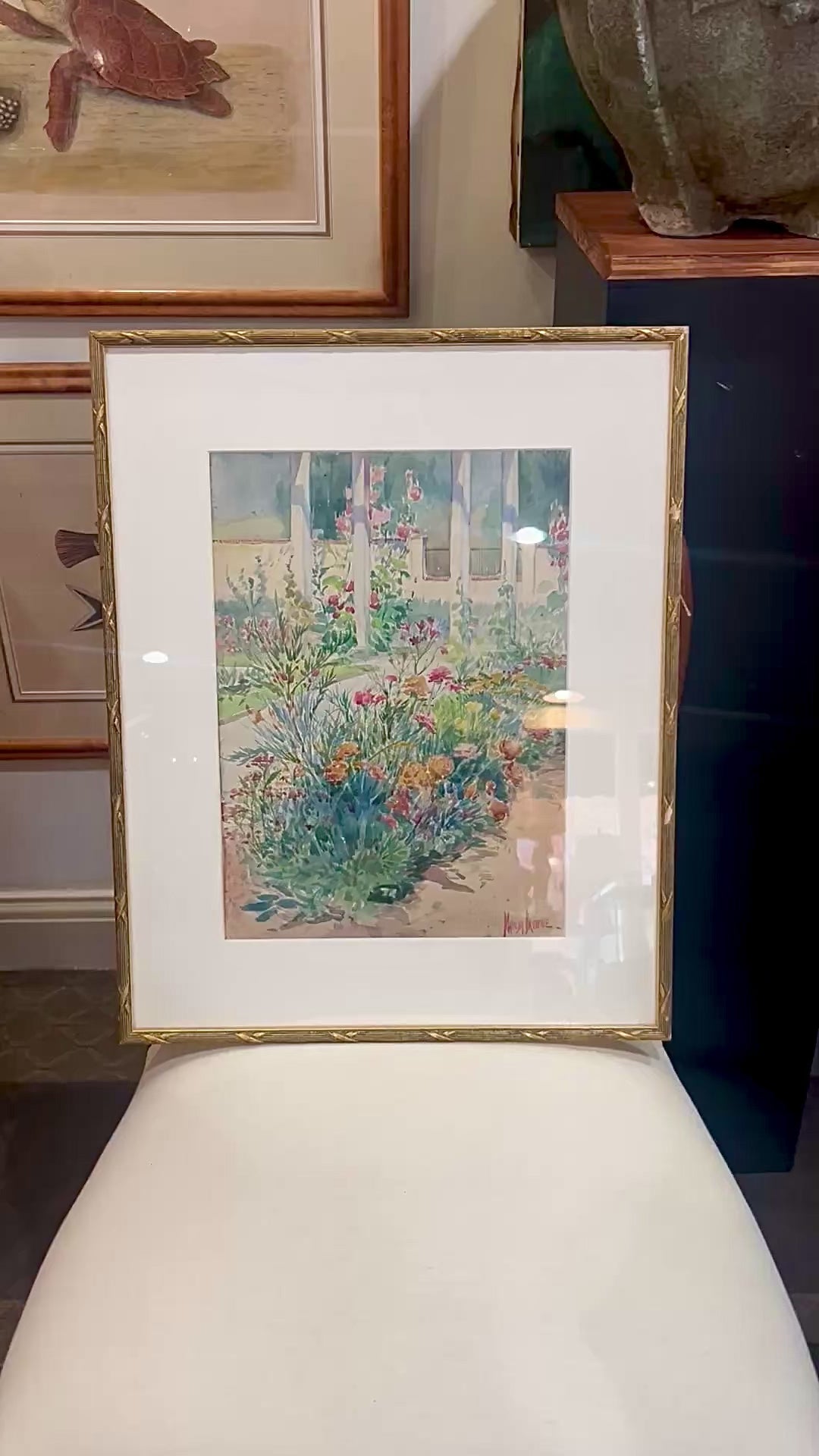 Vintage Matilda Browne (1869-1947) Floral Garden Framed Watercolor Painting