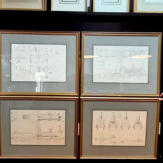 Four Antique Joseph Wilson Lowry Robert Morrison Locomotive Framed Engravings