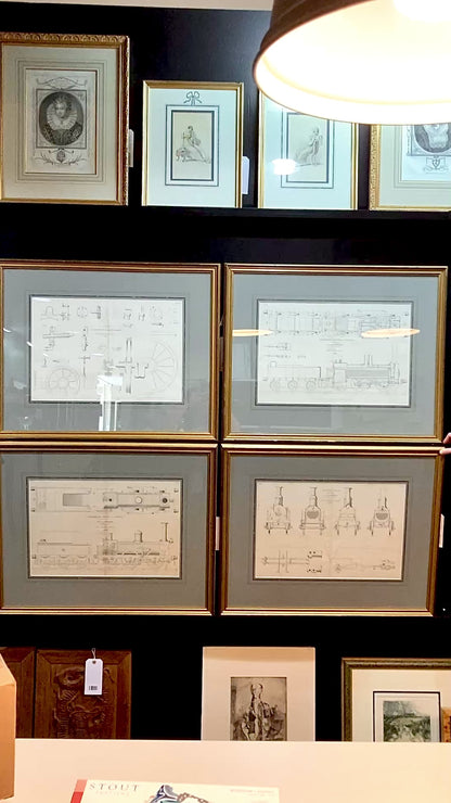 Four Antique Joseph Wilson Lowry Robert Morrison Locomotive Framed Engravings