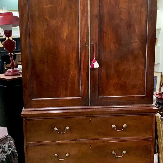 Antique 18th Century Linen Press Mahogany Wood Closed Bookcase Cabinet