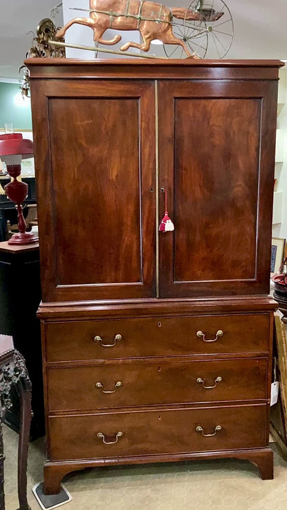 Antique 18th Century Linen Press Mahogany Wood Closed Bookcase Cabinet