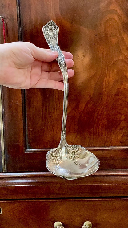 Antique Silver Plate Gloria Lily Pattern Art Nouveau WM A Rogers Punch Ladle