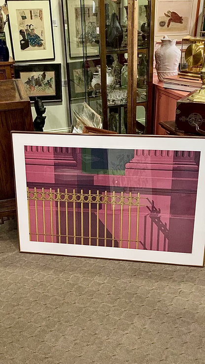 1978 Hugh Kepets Pink Gold Architectural Abstract Framed Offset Lithograph