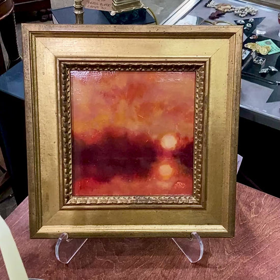 Vintage Delaware River Sunset Suzanne Douglass Framed Oil Panel Painting