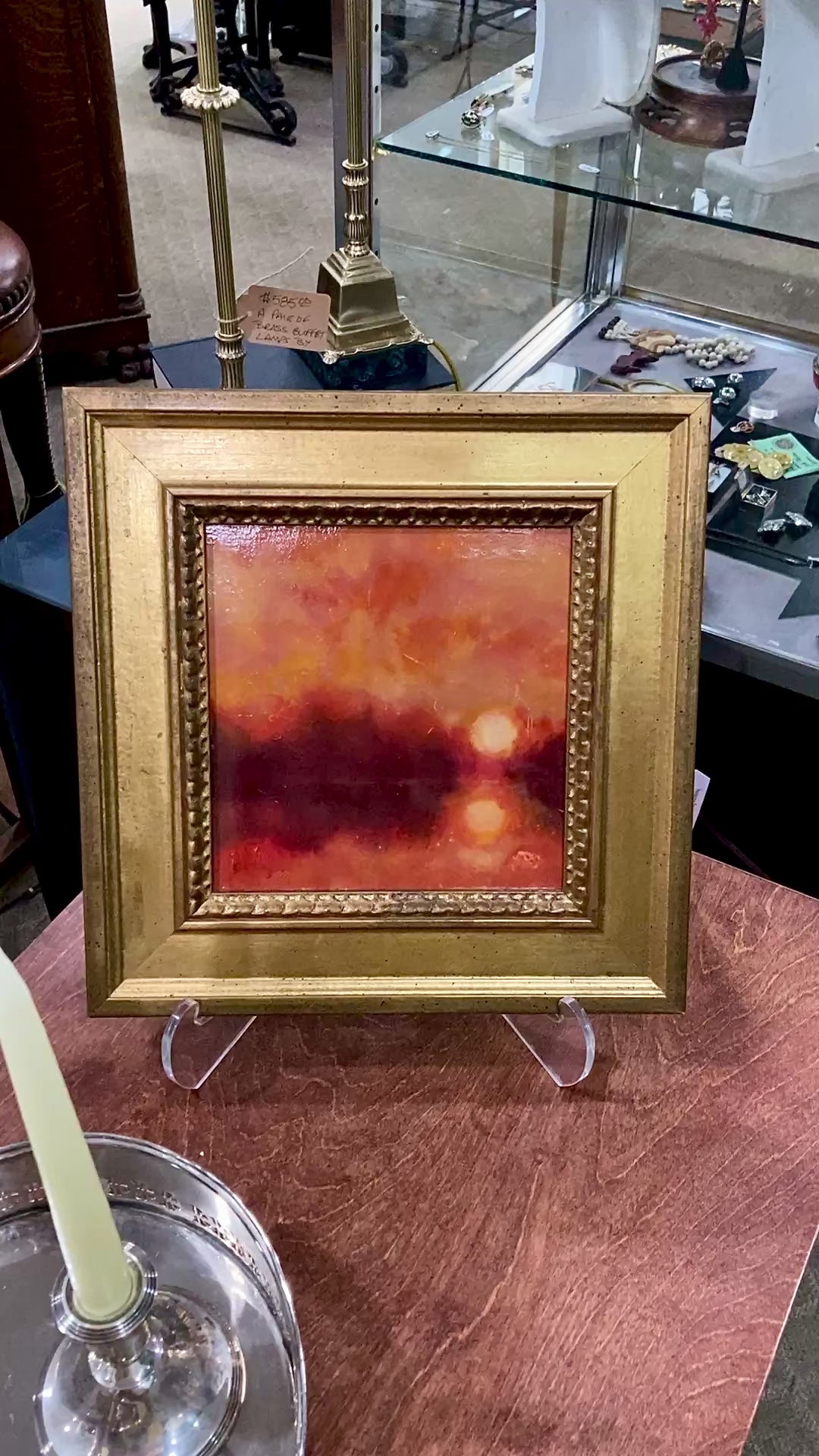Vintage Delaware River Sunset Suzanne Douglass Framed Oil Panel Painting