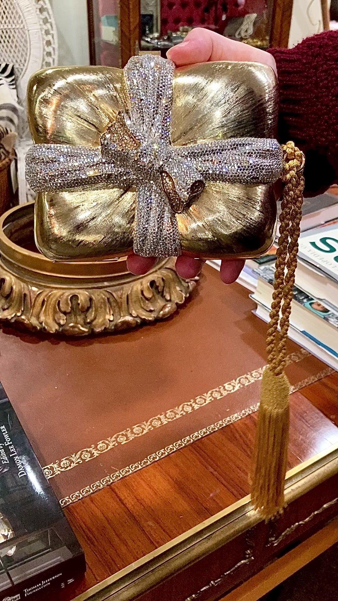 Vintage Judith Leiber Swarovski Crystal Gold Large Tassel