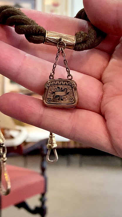 Antique Gold Filled Victorian Hair Braided Mourning Watch Chain Locket