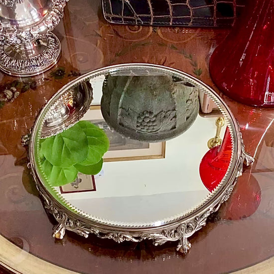 Antique Victorian Silver Plated Marble Claw Footed Plateau Mirrored Tray