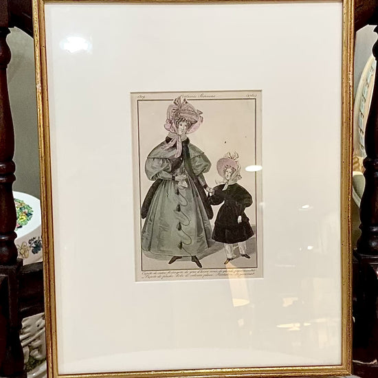 Framed Antique French 19th Century 1829 Parisian Fashion Plate Print