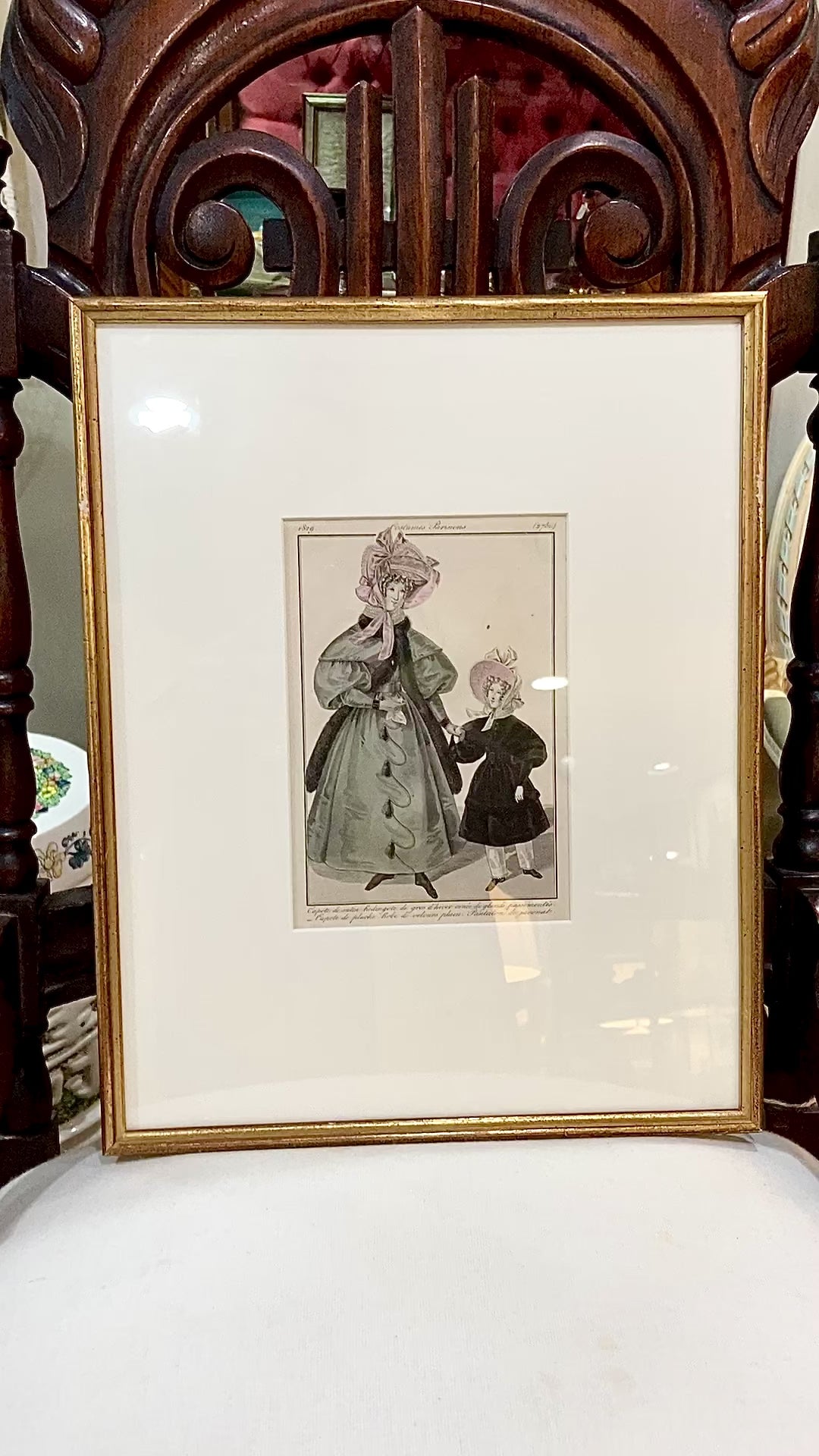 Framed Antique French 19th Century 1829 Parisian Fashion Plate Print
