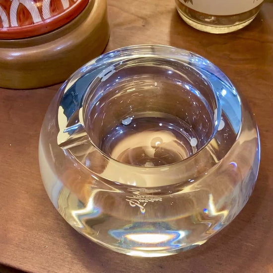 Vintage Sèvres Clear Crystal Bubble Cigar Sized Round Ashtray Bowl