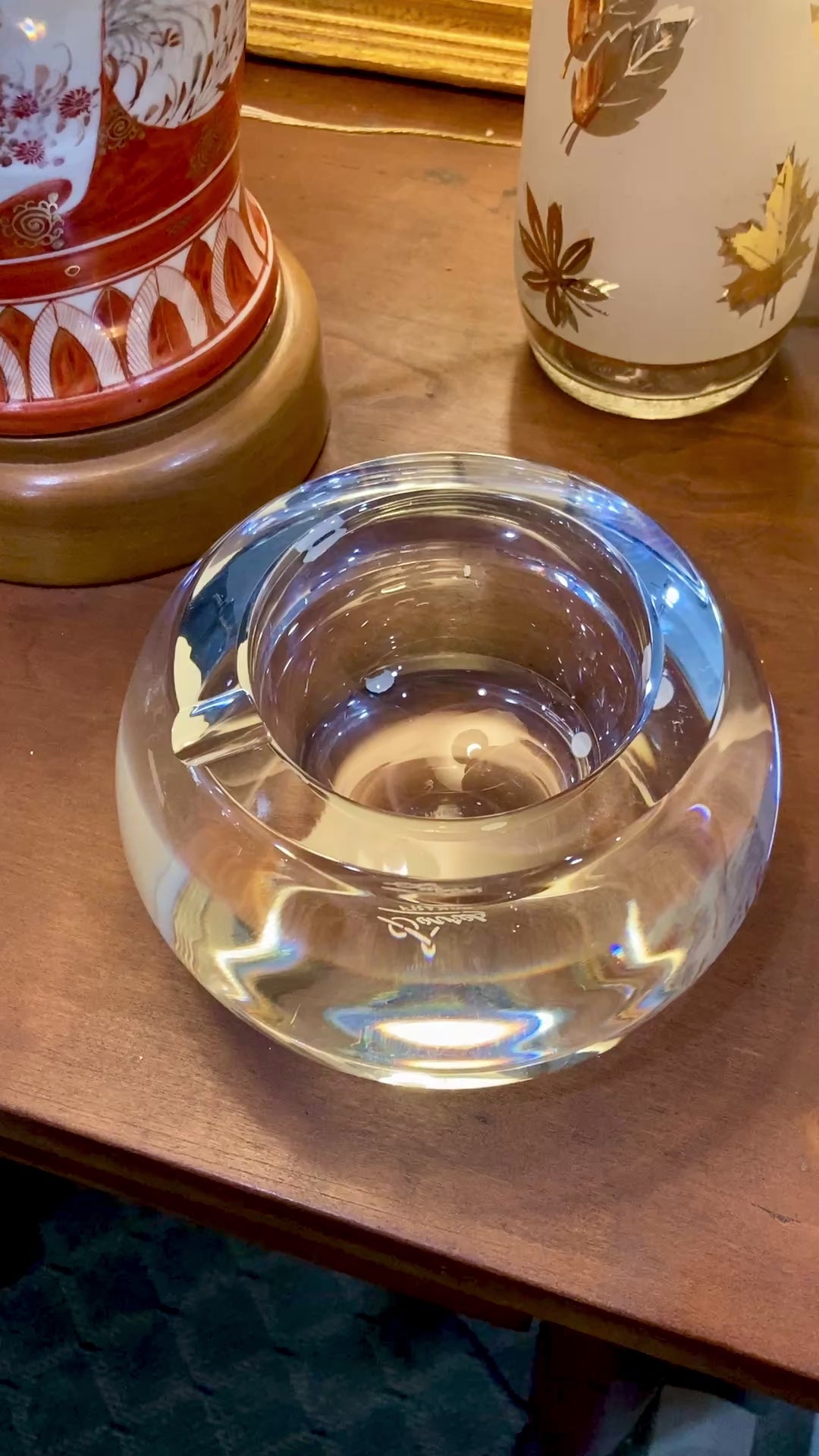 Vintage Sèvres Clear Crystal Bubble Cigar Sized Round Ashtray Bowl