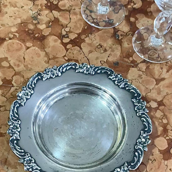 Vintage 1950s Sterling Silver American Floral Rim Wine Coaster Dish
