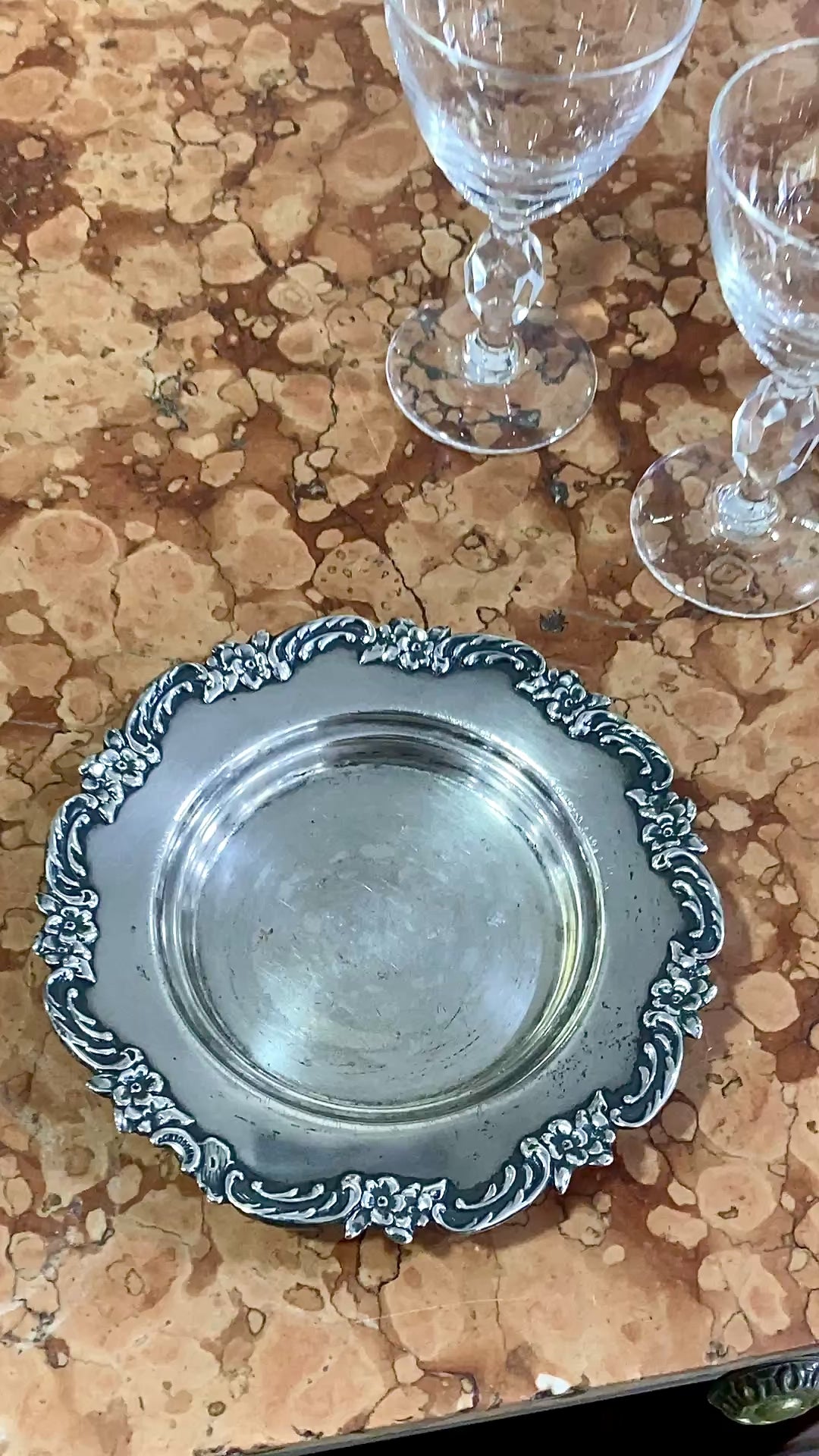 Vintage 1950s Sterling Silver American Floral Rim Wine Coaster Dish