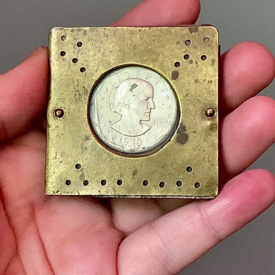 Vintage 1979 Susan B Anthony Dollar Coin Custom Brass Case Pendant