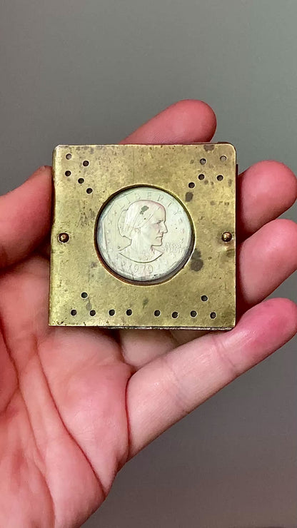 Vintage 1979 Susan B Anthony Dollar Coin Custom Brass Case Pendant