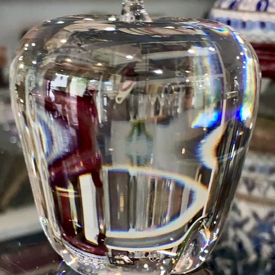 Vintage Val Saint Lambert Handblown Clear Crystal Apple Signed Paperweight