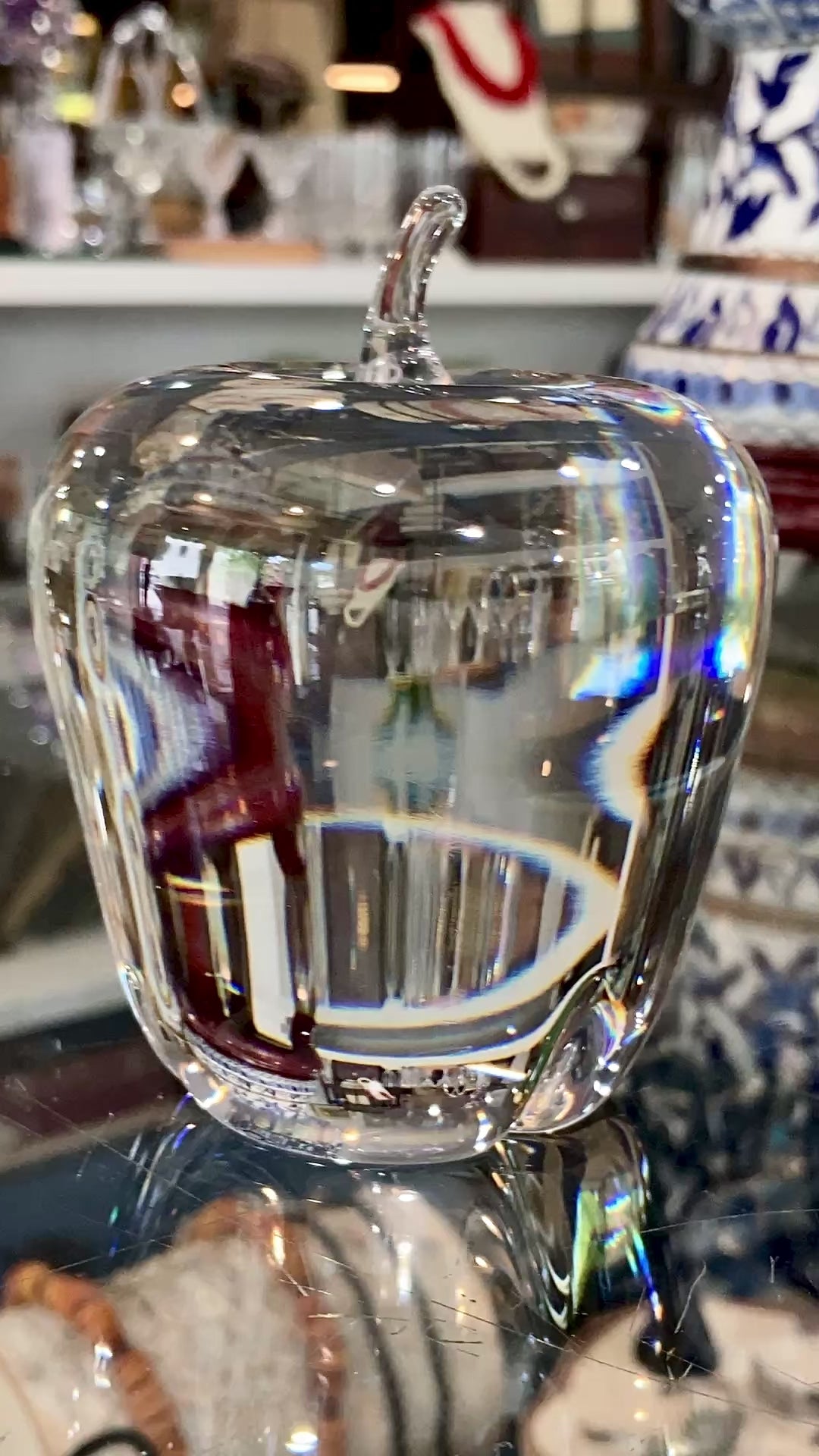 Vintage Val Saint Lambert Handblown Clear Crystal Apple Signed Paperweight