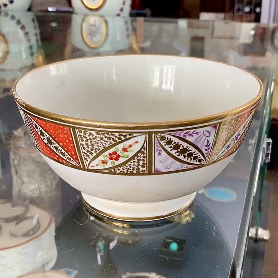 Antique 18th Century English Hand Painted Gilt Floral Tea Time Ceramic Slop Bowl