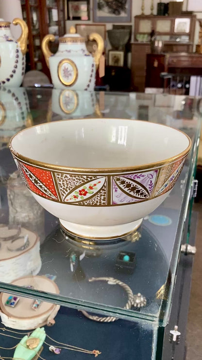 Antique 18th Century English Hand Painted Gilt Floral Tea Time Ceramic Slop Bowl