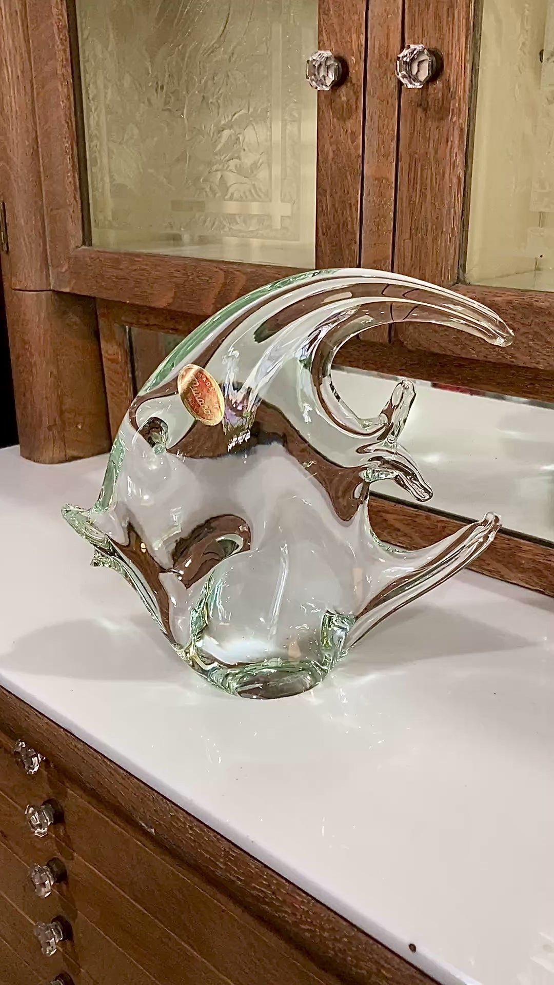 Vintage Murano Italian Handblown Clear Glass Angel Fish Sculpture