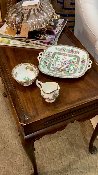 Antique Coalport Indian Tree Three Piece Cream Sugar Serving Tray Porcelain Set
