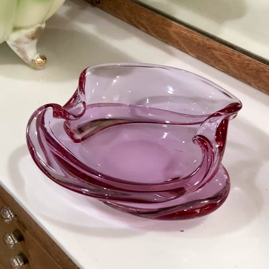 Vintage 1960s Italian Magenta Pink Organic Shape Glass Trinket Bowl