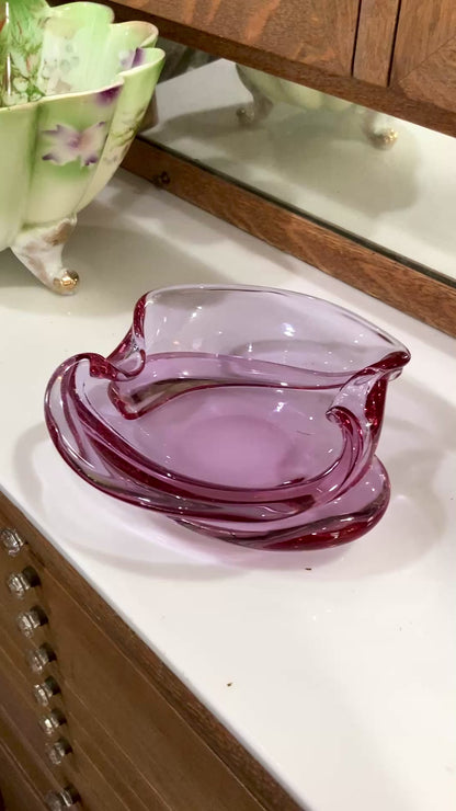 Vintage 1960s Italian Magenta Pink Organic Shape Glass Trinket Bowl